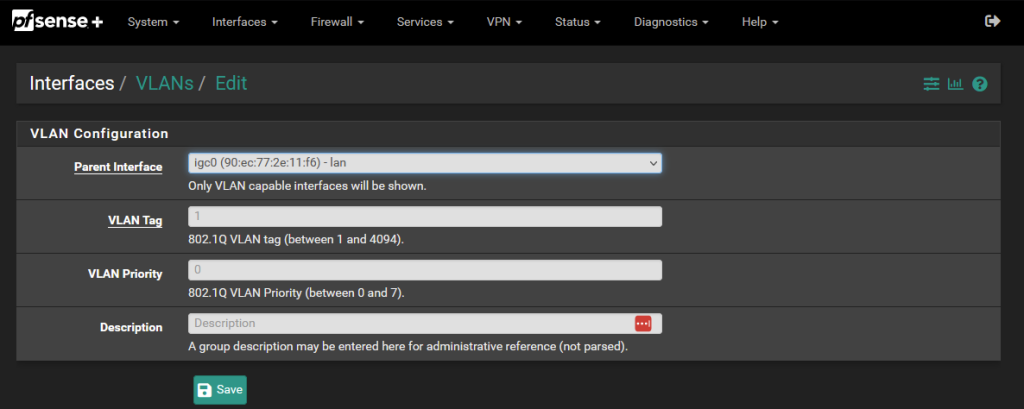 VLAN addition page