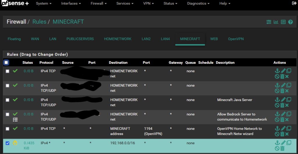 Firewall rules for Minecraft VLAN