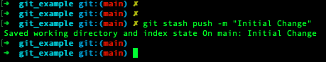 Running git stash with the push option and a message