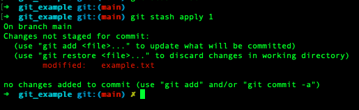 Using git stash apply to apply a specific commit without deleting it.